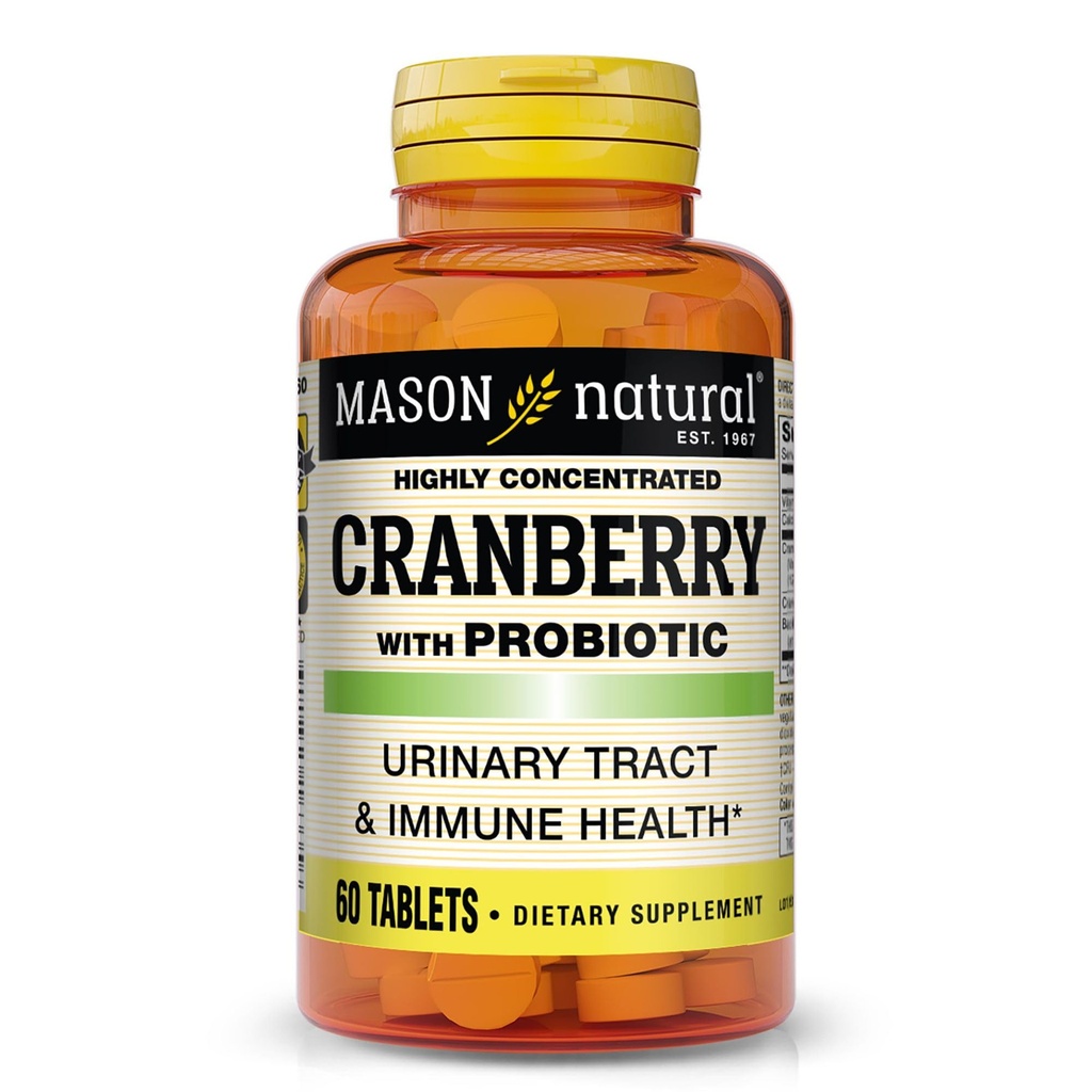 Probiotic, 2 개월 공급, 높은 집중, 지원 정상 면역 건강 및 유린 시스템, 60 정제와 함께 MASON NATURAL 크랜베리