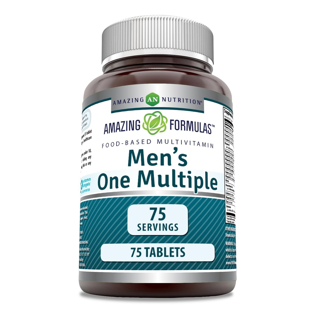 Amazing Formulas Men's Multivitamin | 식품 기반 | 태블릿 보충 | 비타민, 미네랄, 25 백만 CFU 프로바이오틱스 및 식품 기반 효소 (1 팩, 75 조사)의 완벽한 혼합