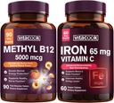 철과 비타민 B12 뭉치, 5000 mcg B12, 영 설탕, 비타민 C를 가진 탄산염 철, Stomach에 Gentle