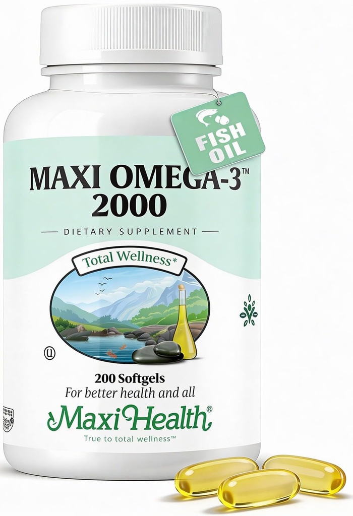 오메가 3 보충 - 오메가 3 물고기 기름 2000mg - EPA의 자연적인 근원 & DHA - 심장, 뇌 & 합동 건강 - 코셔는 바다 물고기를 증명했습니다 - Maxi 건강에 의하여 200 채식주의자 Softgels
