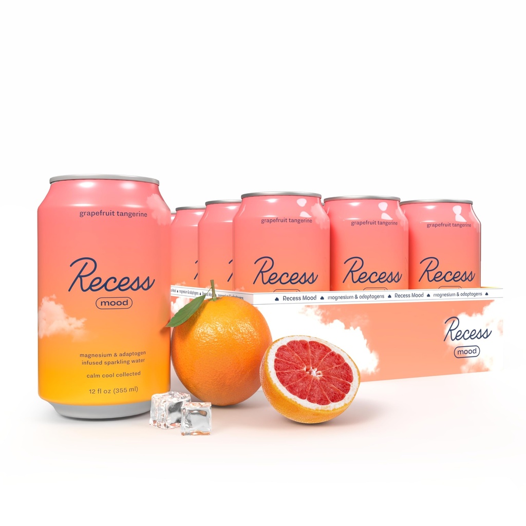 Recess Mood 마그네슘 & Adaptogen 음료, 휴식 음료, 12 온스 (Grapefruit Tangerine, 12 팩)