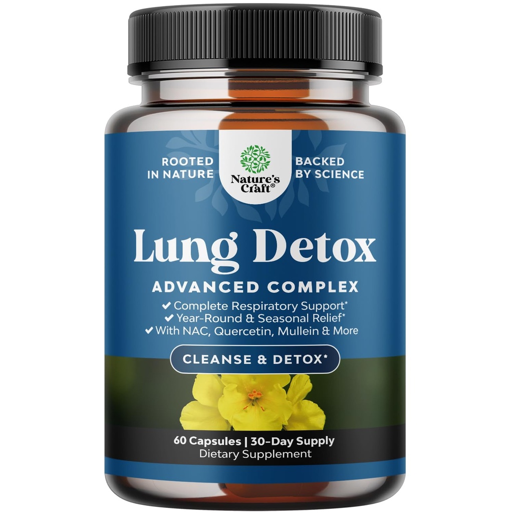 Lung Detox Mullein Leaf Capsules - NAC Quercetin & Cordyceps Extract와 Mullein Lung Cleanse Complex를 정화 - Sinus Immunity & Breathing Support 60ct에 대한 잎 허브 보충 보충