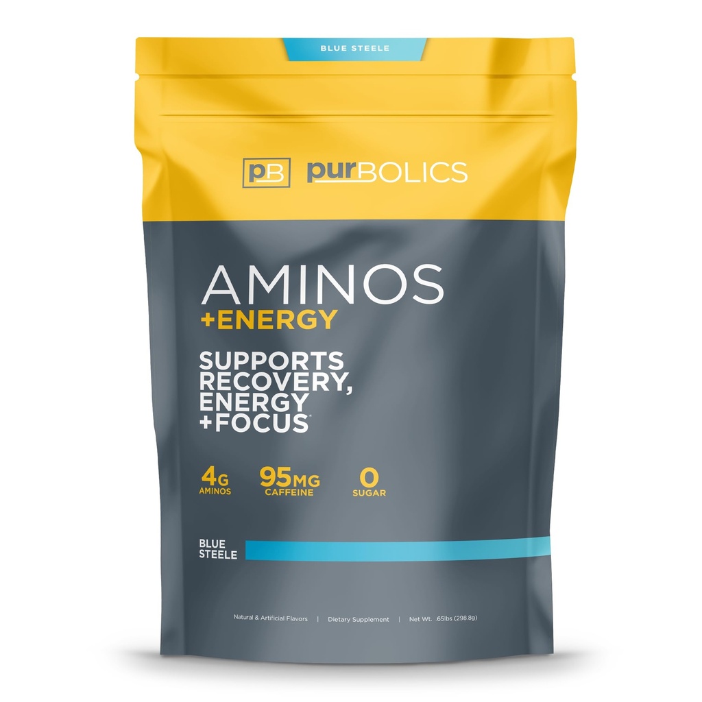갑상선 Aminos + Energy | 복구, 에너지 및 초점 지원 | 카페인 95mg, 0 칼로리 및 60 인분 (블루 스틸)