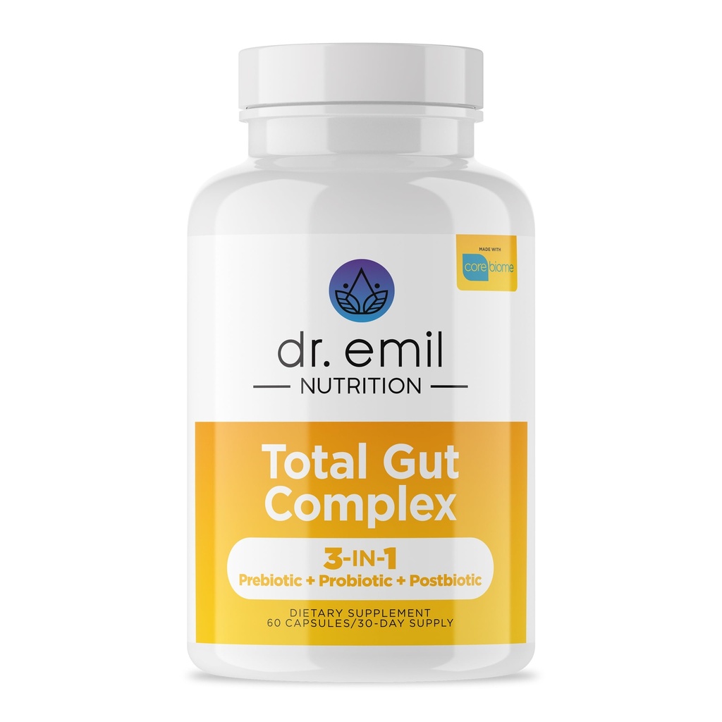 DR. EMIL NUTRITION Women & Men Total Gut Health Complex | Prebiotic + Probiotic + Postbiotic Gut Health 보조제 | Probiotic Digestive Health & Gut Health | 60 캡슐