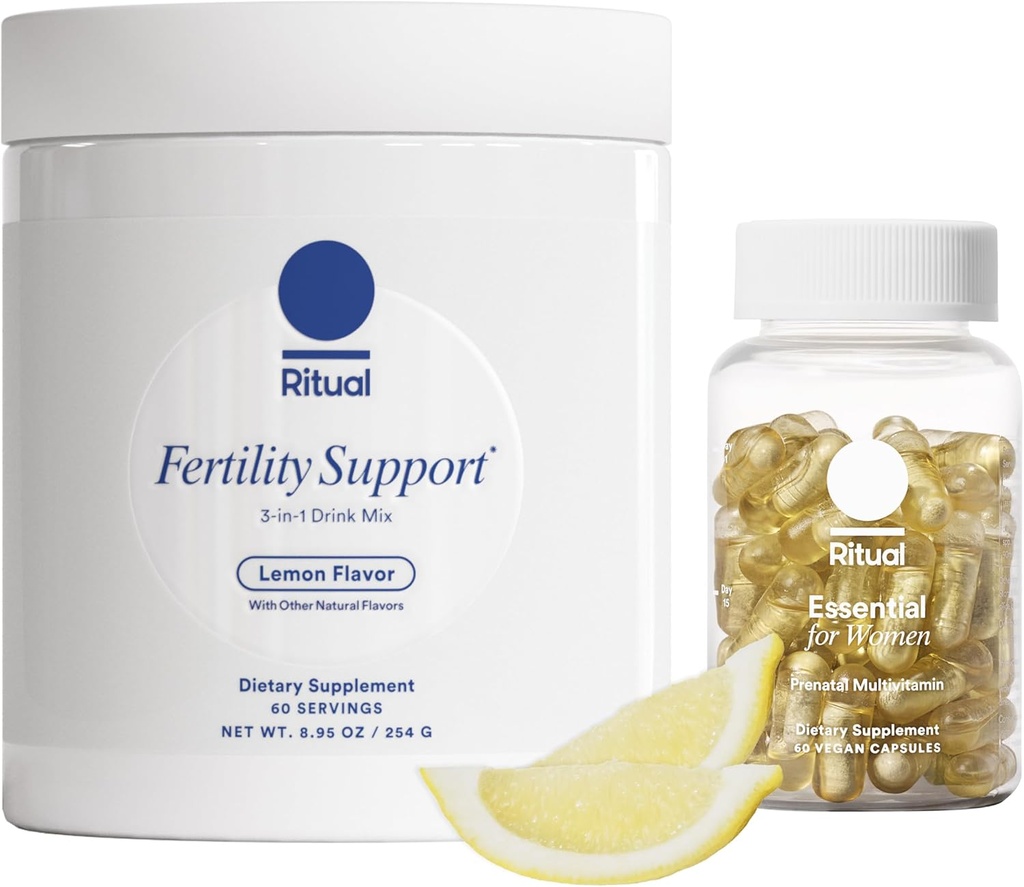Ritual Preconception 번들 : Women Prenatal Multivitamin 및 Lemony Fertility Support Drink Mix Supplement for NAC, CoQ10 및 Myo-Inositol. Vegan 및 Her.* 지원