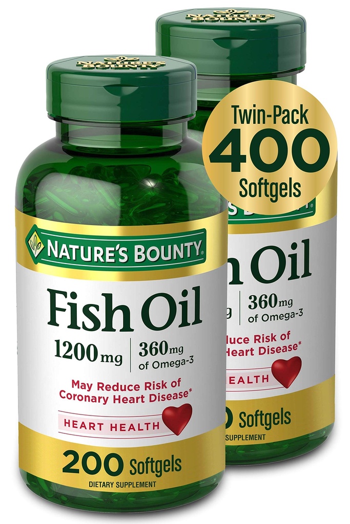 자연의 현상 물고기 기름, 360mg Omega-3를 가진 규정식 보충교재, 지원 심장 건강, 1200mg, 200 Softgels (2의 포장)를 지원하십시오