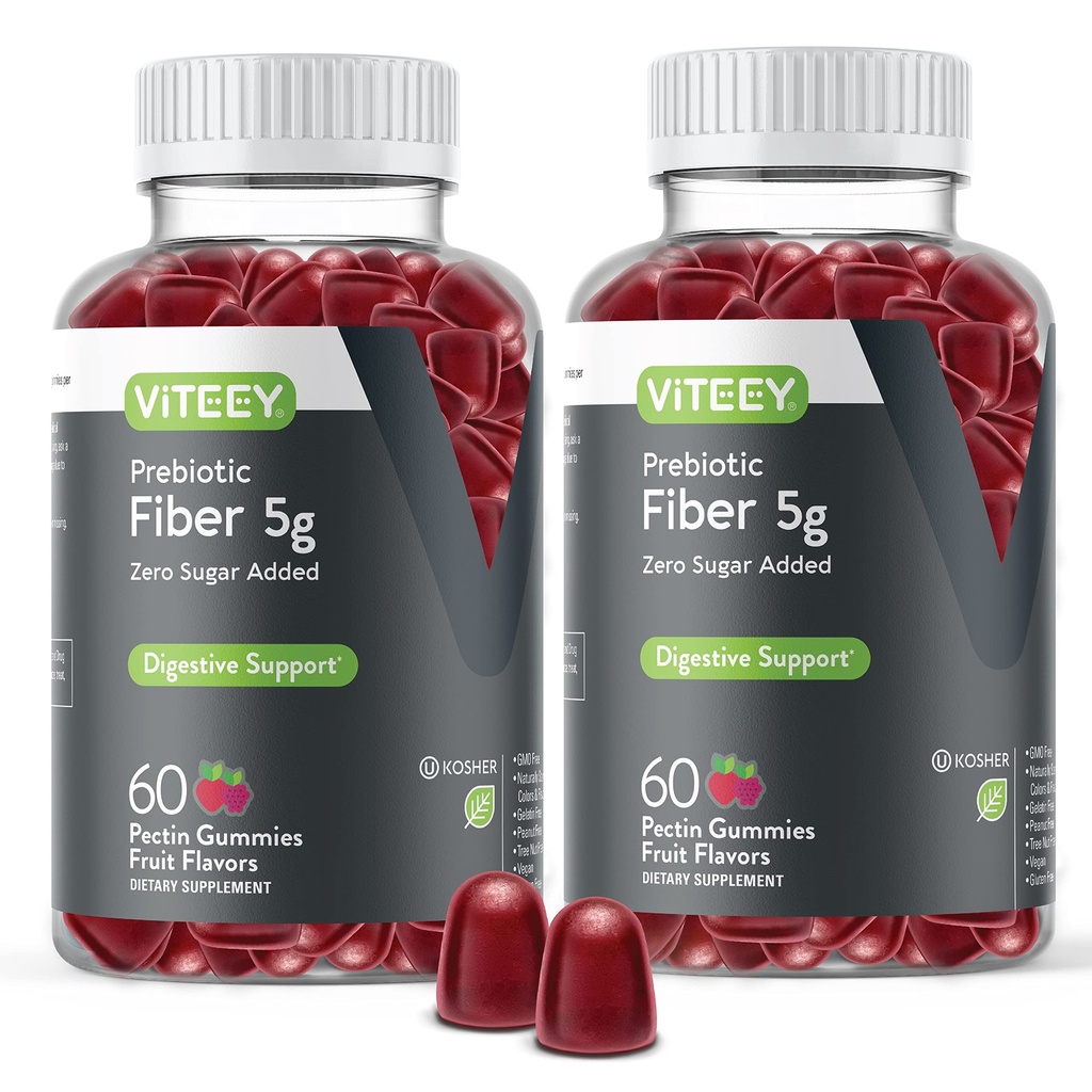 성인을위한 Viteey Prebiotic 섬유 Gummies, 5g - Gut Health & Digestive Soluble Fiber Supplement Gummies - Zero Sugar 추가, Vegan, 글루텐 - 무료 120 개