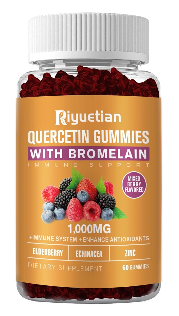 Bromelain, 아연 및 비타민 C가있는 Quercetin - 심혈관, 노화 지원 Chewable 비타민 -Vegan - 자녀와 성인을위한 순수한 Quercetin - Non-GMO 60 카운트