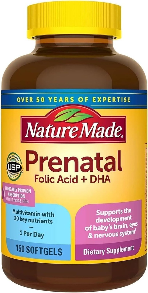 Nature Made Prenatal + Dha 200 mg 다이어트 보충 (Netcount 150 소프트 젤), 150Count ()