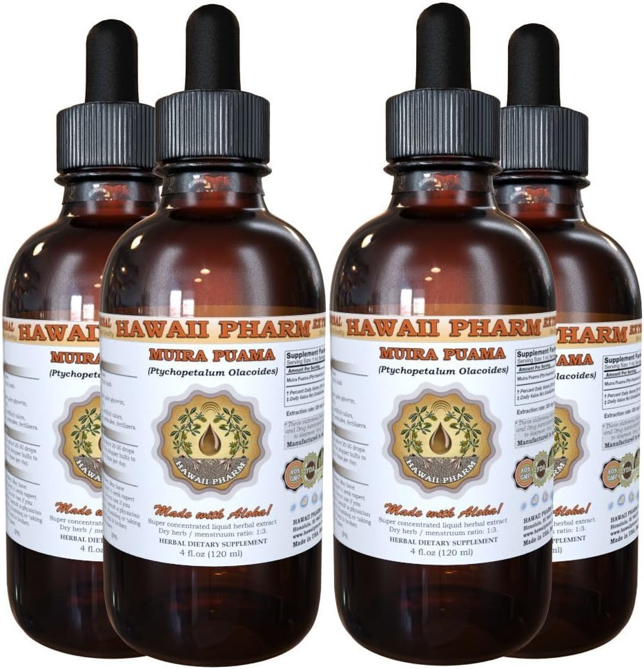Muira Puama 액체 추출물, 유기 Muira Puama (Ptychopetalum Olacoides) Tincture 보충교재 4x4 oz