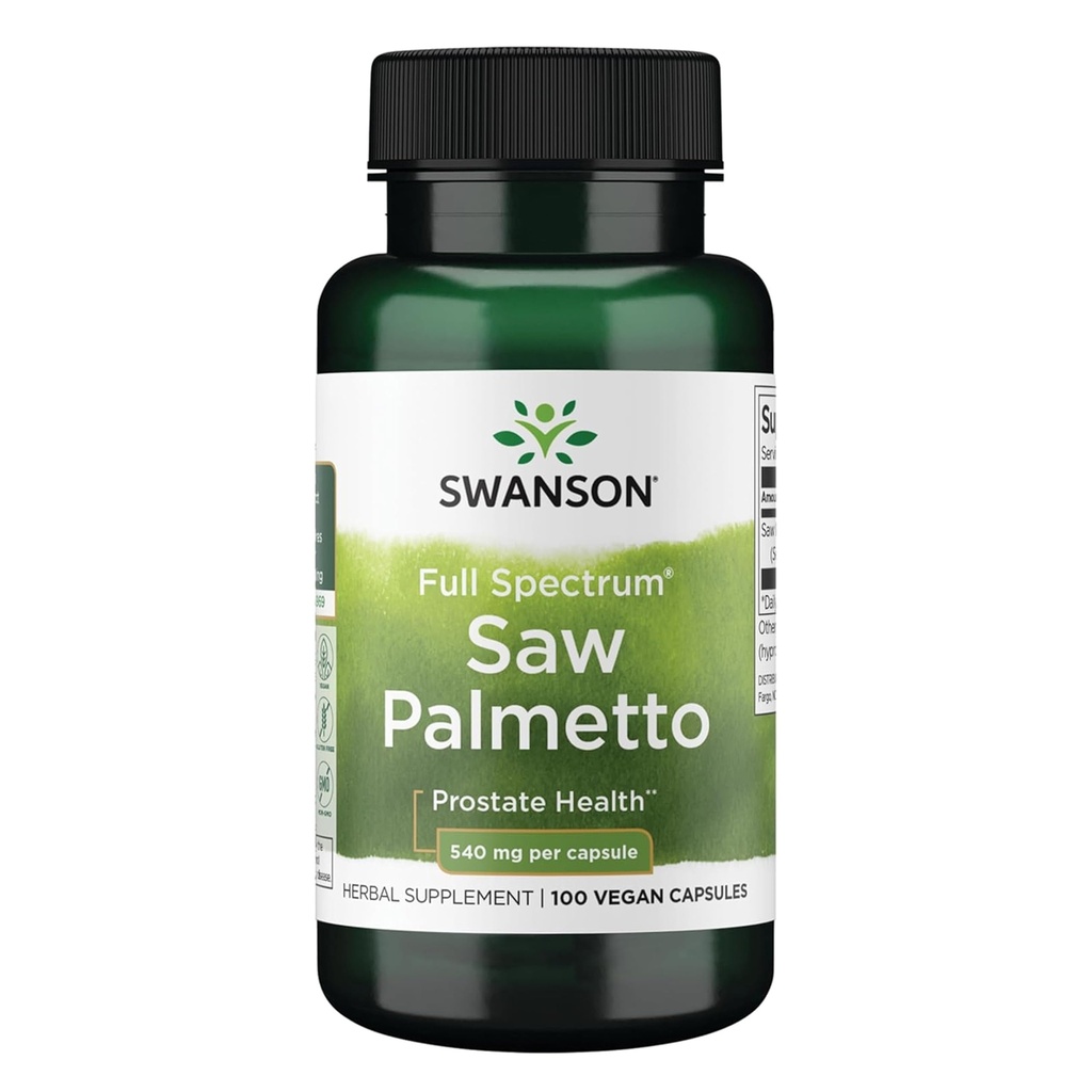 Swanson Saw Palmetto - 남성 전립선 건강 지원을위한 초본 보충 - 천연 헤어 보충 및 유린 건강 지원 - 540 mg 100 캡슐