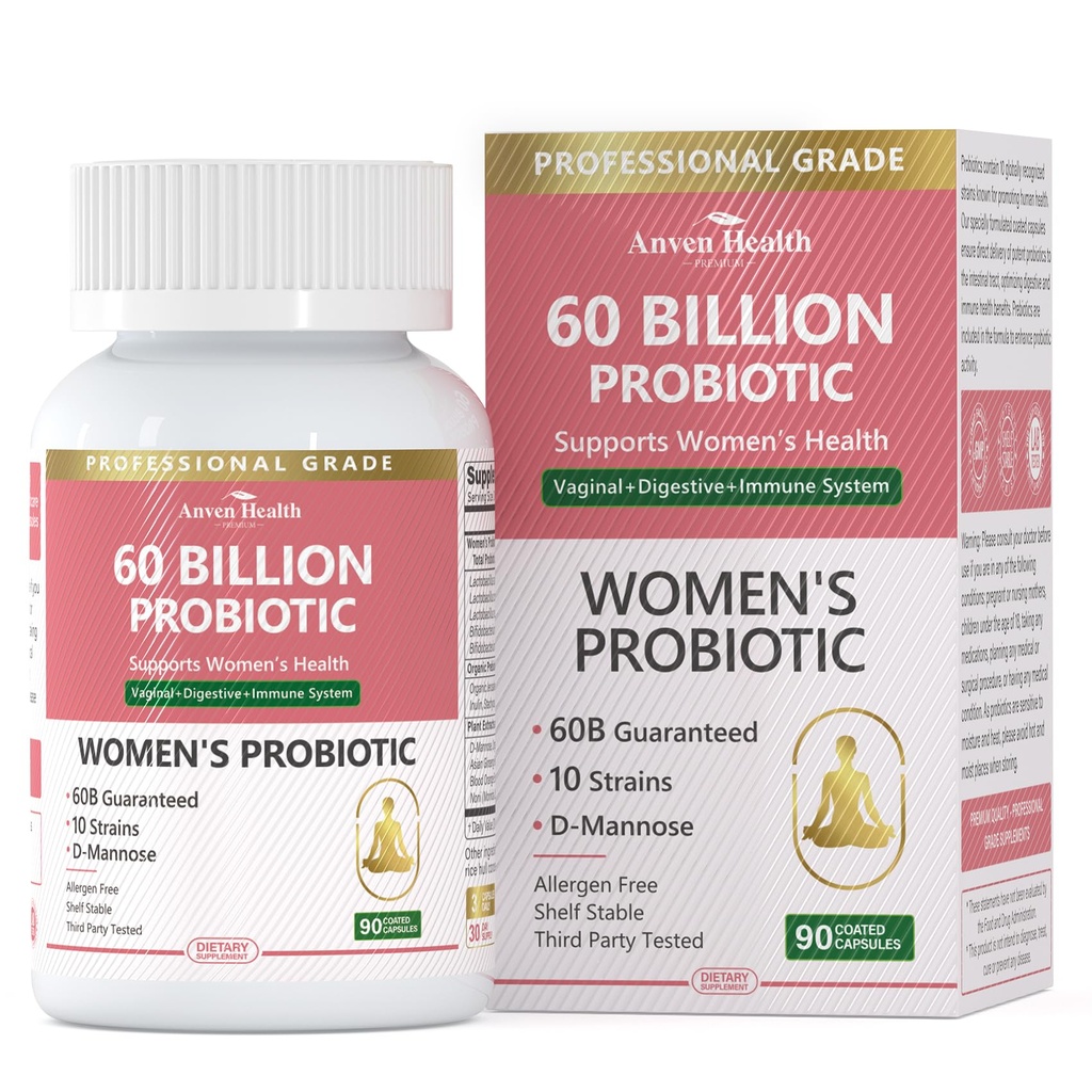 여성 pH 밸런스 및 소화를위한 Probiotics 및 유기 Prebiotics - Cranberry D-Mannose, Vegan 및 Urinary Tract & Immune을위한 비 GMO가있는 60 억 CFU 질 프로바이오틱스 | 90 캡