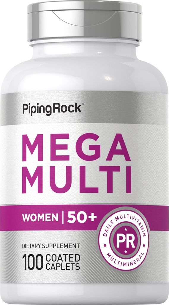 Piping Rock Multivitamin for Women 50 Plus | 100 코팅 캡릿 | 여성용 일일 멀티 비타민 및 미네랄 | 비 GMO, 글루텐 무료 보충