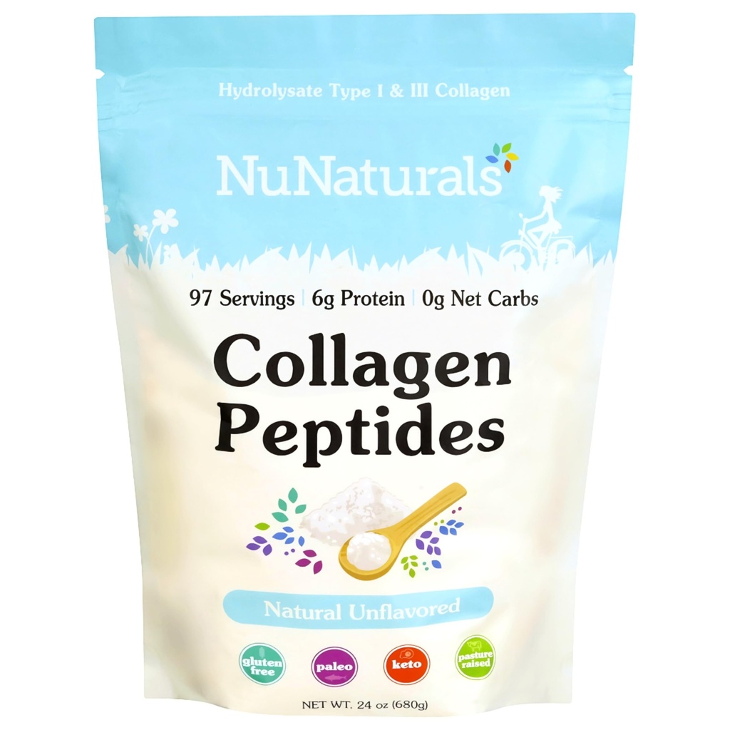 Nunaturals 교원질 펩티드 분말 (유형 I, III), 피부, 머리 및 못, 24oz를 위해