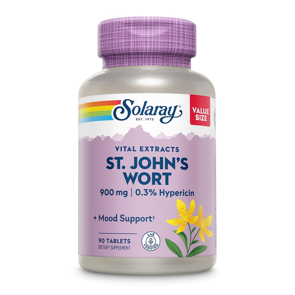 SOLARAY St. Johns Wort 공중 추출물 One Daily 900mg | 무드 안정성을위한 표준화 된 w / 0.3 % Hypericin | Non-GMO | 90 서빙 | 90 정제