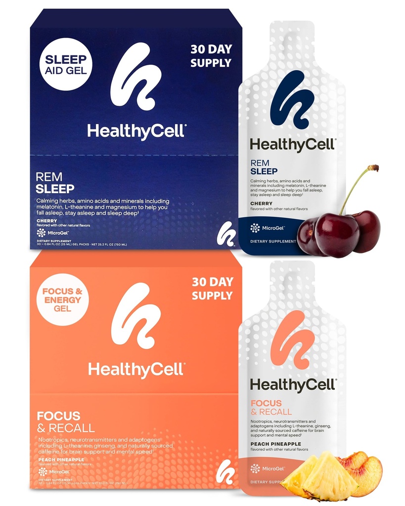 Healthycell REM 수면 보조 보충교재 + 초점 & 기억 & 초점 뭉치를 위한 Recall 뇌 보충교재