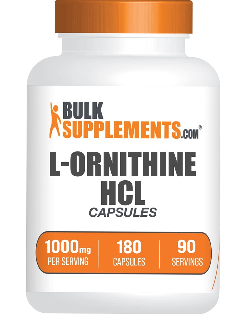BulkSupplements.com L-Ornithine HCl 캡슐 - L-Ornithine 염산염, L-Ornithine 1000mg - 아미노산 보충, 글루텐 무료, 서빙 당 2 캡슐, 180 개 (팩 1)