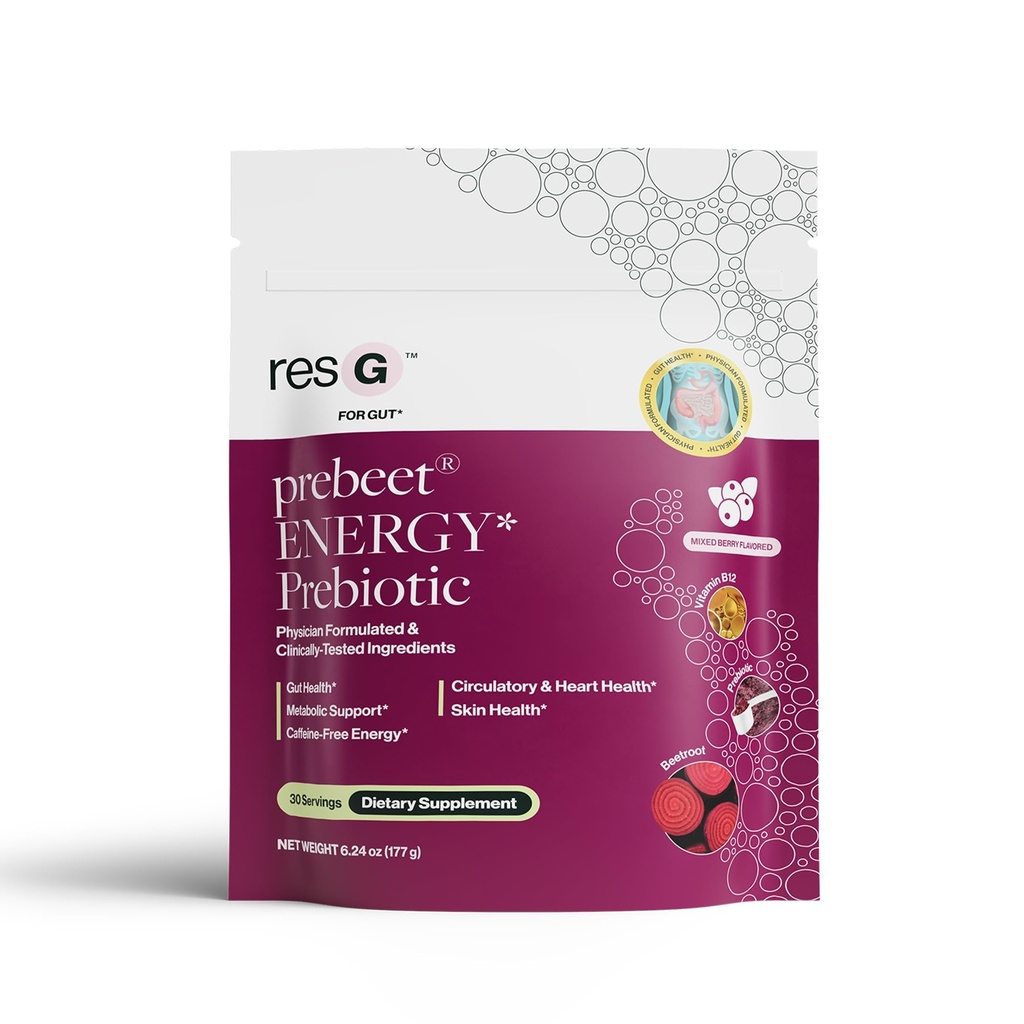 Resbiotic resG prebeet - Digestion, Occasional Constipation, 가스, Akkermansia 및 GLP-1 지원 w / Beet 뿌리 및 섬유, 여성 및 남성을위한 Gut 건강 - 180g (30 인분)