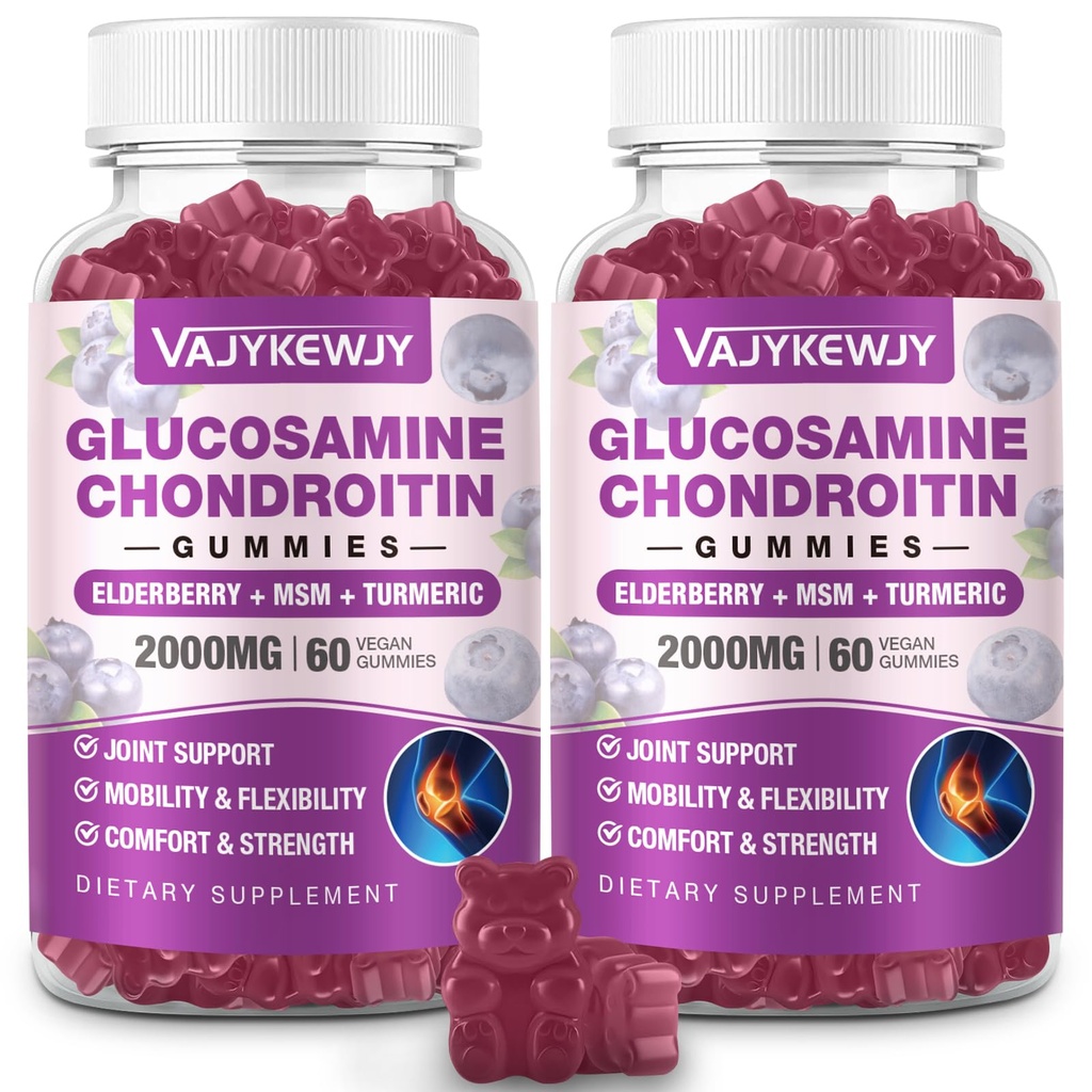 2 팩 2000mg 글루코사민 Chondroitin Gummies, Chondroitin MSM & Turmeric, 합동 지원 보충교재, 산화 방지제 면역성이 있는 지원 - 120 Gummies를 가진 여분 힘 글루코사민