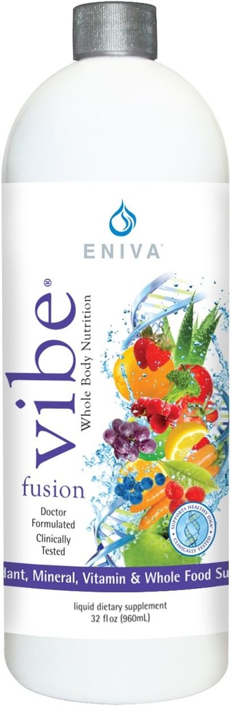 Eniva Vibe Fusion Daily Liquid Multivitamin 및 Mineral Supplement Elderberry 아연 VIT C VIT D | 면역 에너지 영양 | 초콜릿 체리 | 32 oz 병