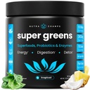 NutraChamps Super Greens Powder Premium Superfood | 20+ Organic Green Veggie Whole Food | 밀 잔디, Spirulina, Chlorella | 산화 방지제, 소화 효소 및 프로바이오틱 혼합 (9.1 OZ, Tropical)