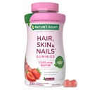 Nature's Bounty Optimal Solutions Hair, Skin 및 Nails Pectin Gummies, 2500 mcg Biotin Per 서빙, No Stick Gummy, Vegetarian Formula, Strawberry flavor, 200 카운트, 100 총 서빙