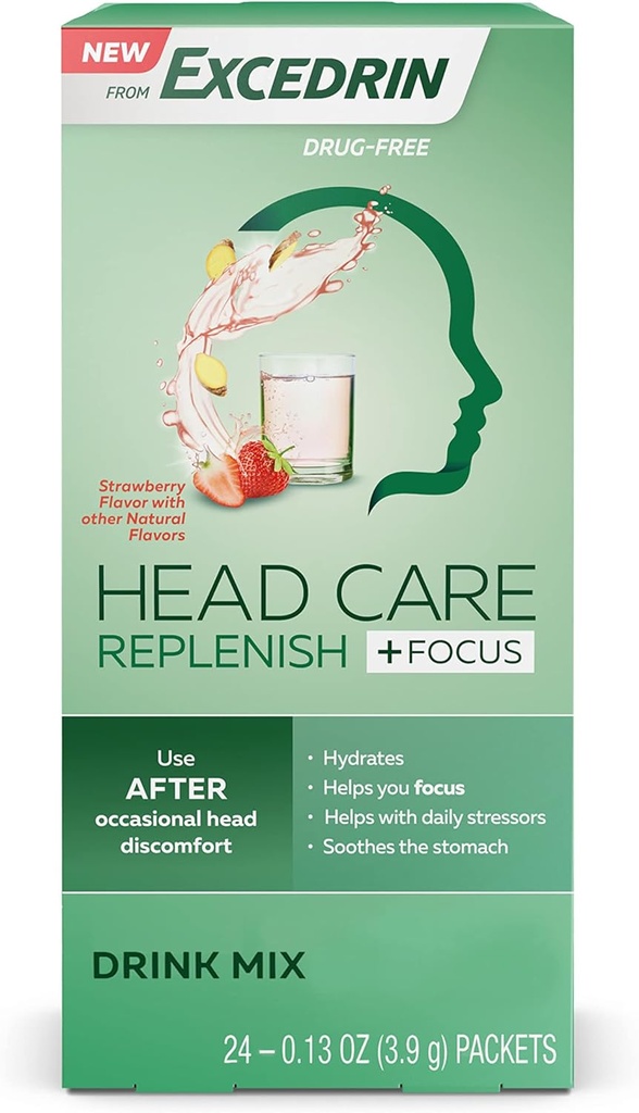 Excedrin 머리 관리 Replenish Plus Focus from Excedrin 음료 혼합 와 Electrolytes, L-Theanine, Ginger 과 Caffeine 용 머리 건강 지원 - 24 Packets