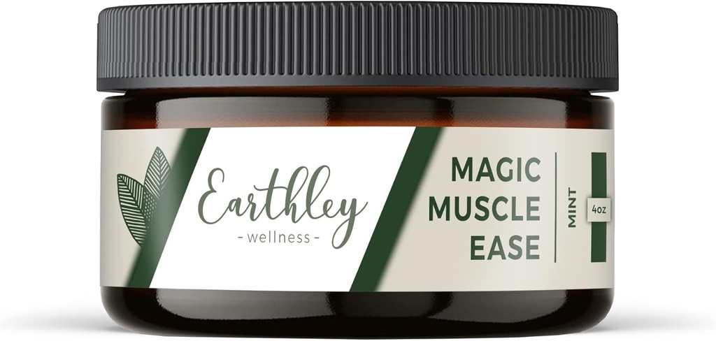 Earthley Wellness Magic Muscle Ease, Magnesium & Arnica Lotion to Soothe Sore Muscles, Cramps, 긴장 및 포스트 운동 회복을위한 빠른 흡수 완화 (4oz, Mint)