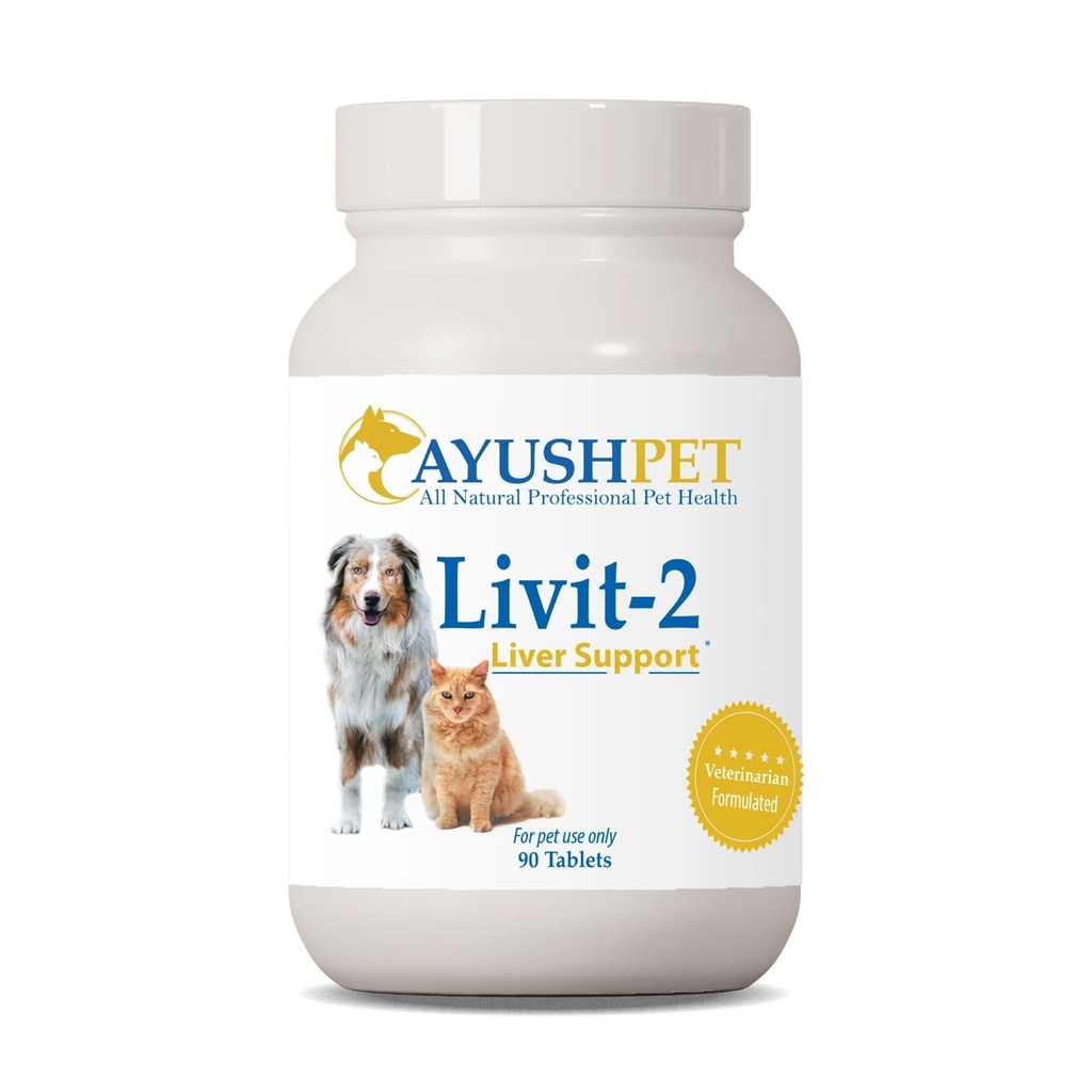 Ayush 애완 동물 Livit-2 - 개 Liver 지원 보충교재, 고양이, 개 & 말, 애완 동물을 위한 자연적인 간병 지원 전반적인 웰빙, 건강한 피부 및 외투 - 90의 정제