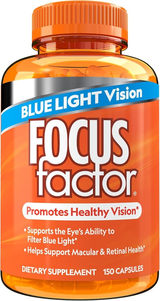 Focus Factor Blue Light Formula (150 Count) - 블루 라이트 여과 지원이있는 눈 비타민 - 비타민 C, 비타민 E, Lutemax 2020®와 Lutein 및 Zeaxanthin 보충 - 눈 건강을 홍보하십시오.