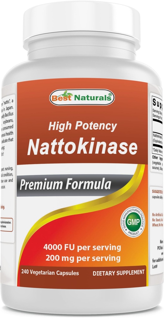 제일 자연적인 높은 힘 Nattokinase 4000 FU 서빙 당/200 mg, 240 Vegetarain 캡슐. 비 GMO, 글루텐 무료.