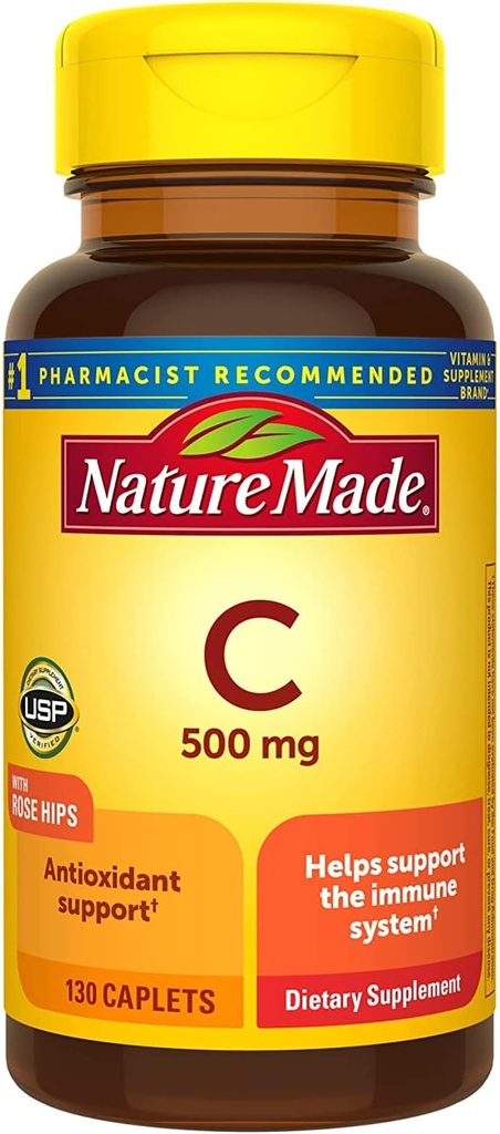 Nature Made Vitamin C 500 Mg Caplets with Rose HIPS, 130 정제 (포장 3)