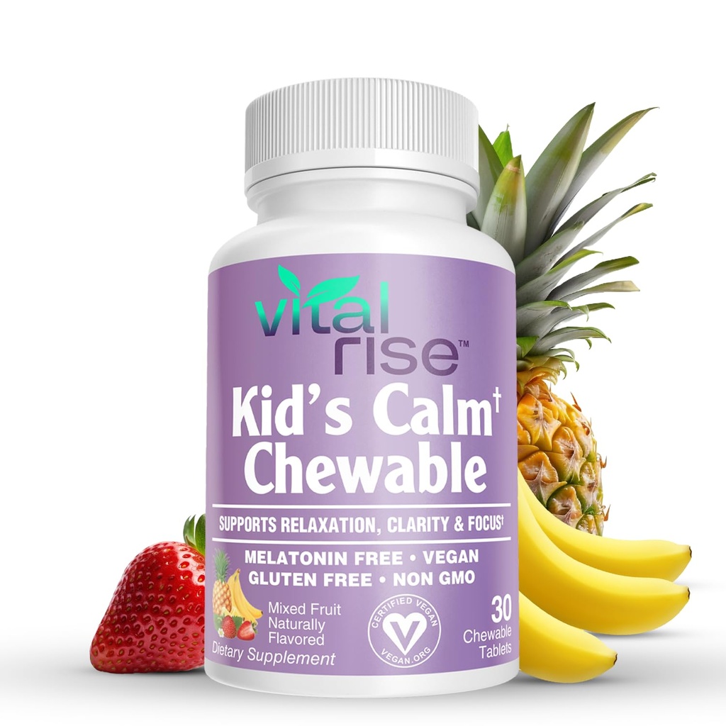 Kids Magnesium Chewables - 매일 보충, Sugar-Free & Melatonin-Free는 L-Theanine, 혼합 과일 풍미, 30 조사를 가진 건강한 긴장 응답 & 초점, 빠른 흡수 마그네슘을 지원합니다