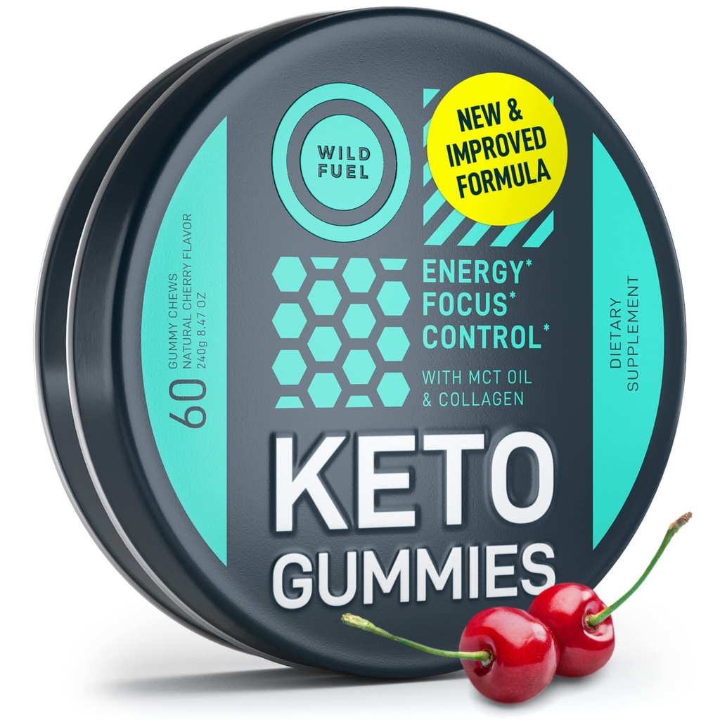 MCT 오일 Keto Gummies Collagen Metabolism 부스터 - Pre Workout Gummy Energy Chews Keto Candy - 물리적 및 정신 에너지, 낮은 Carb, 낮은 Calorie - 여성과 남성을위한 60 Cherry Collagen Gummies