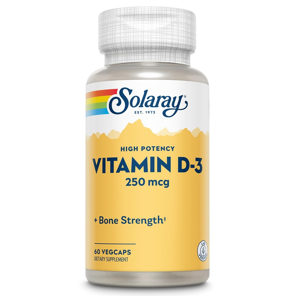 SOLARAY 비타민 D3 10000IU (250 mcg) - Cholecalciferol로 VIT D3 - 강한 뼈와 면역 지원 보충교재 - 60 일 보증, 60 서빙, 60 VegCaps