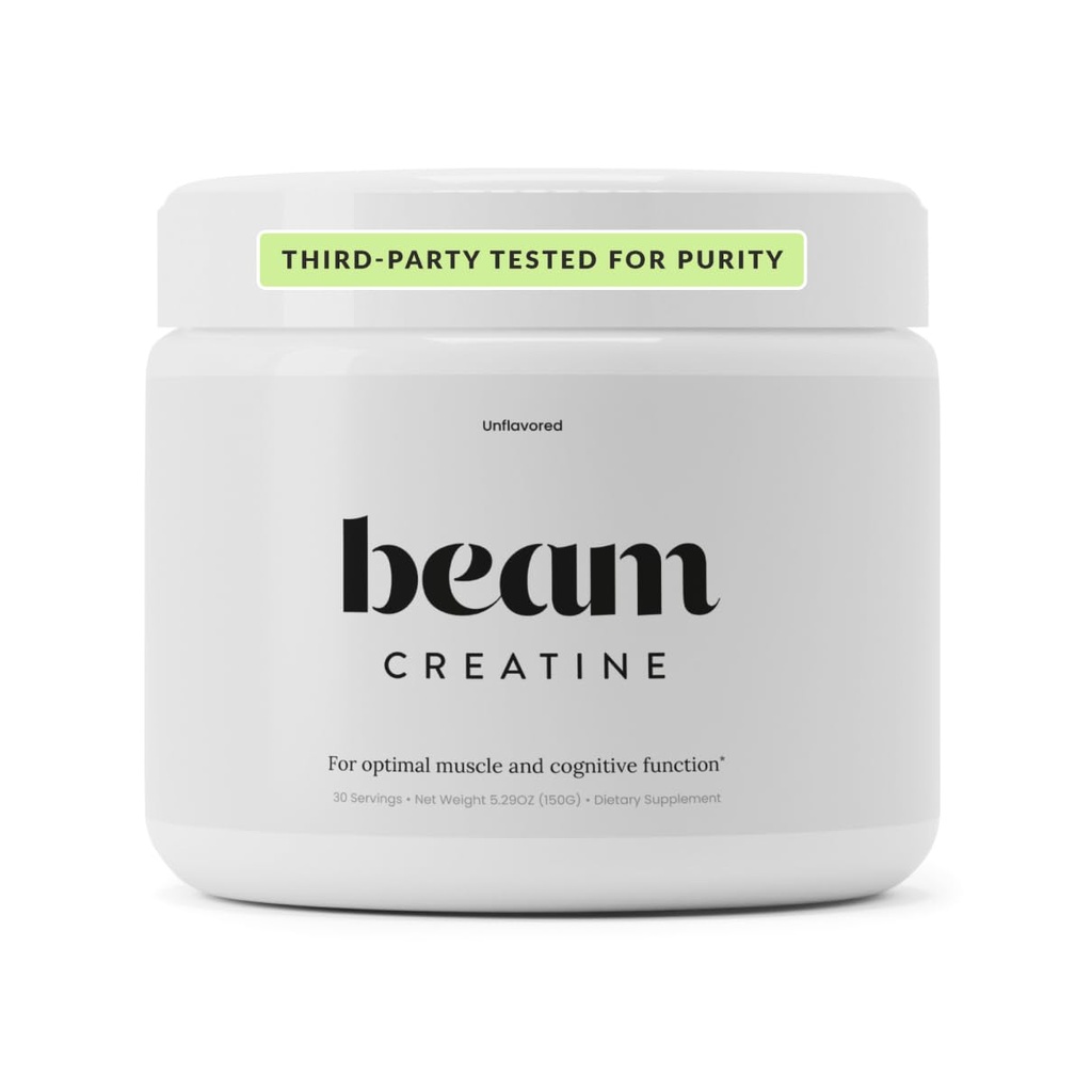 Beam Creatine Monohydrate Powder – 5g Micronized Creatine Monohydrate, 여성 및 남성, 근육 강도, 성장, 회복 및인지 지원을위한 제 3 자 테스트 크레아틴, 30 서빙