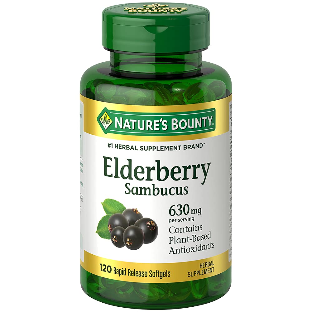 자연의 Bounty Sambucus Elderberry 초본 보충교재, 급속한 방출 Softgels, 봉사 당 630 mg, 120 조사