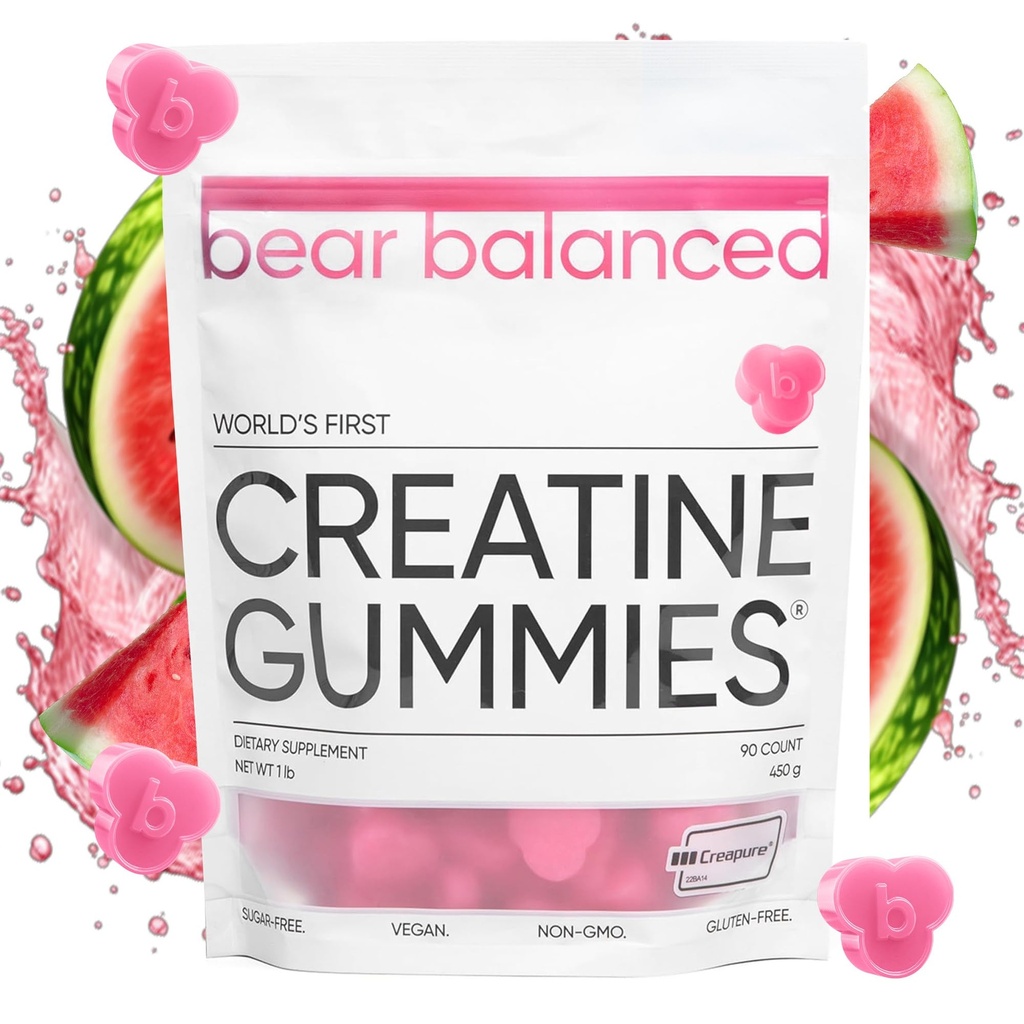 남성 및 여성을위한 균형 잡힌 크레아틴 Gummies - Creapure® Creatine Monohydrate, L-Theanine, L-Tyrosine & B12 근육 성장, 힘, 초점, 에너지 및 건강 - 낮은 칼로리, 설탕 - 무료 및 채식주의자