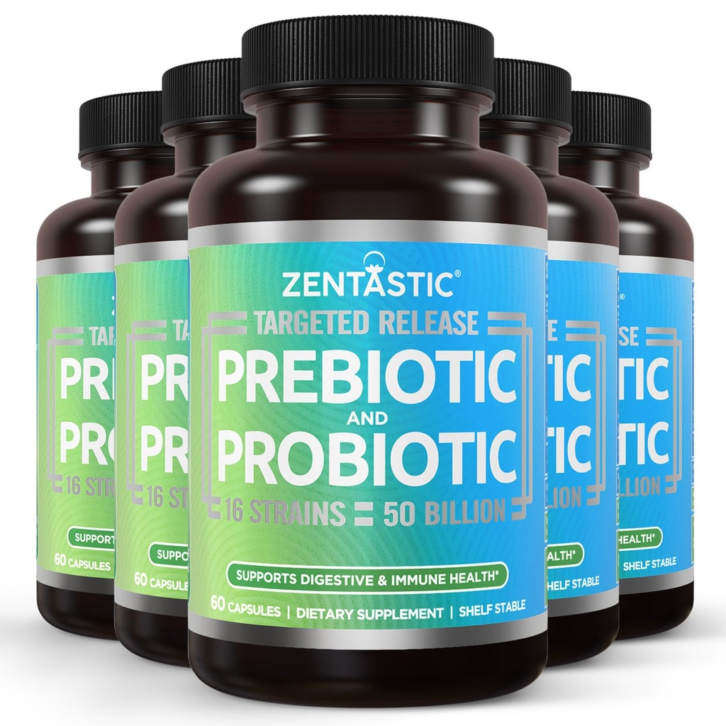 Zentastic Probiotics & Prebiotics 보충 - 50 억 CFU - 남성 및 여성 면역력 - 16 Strains - 선반 안정 - 300 지연 릴리스 Veggie 캡슐