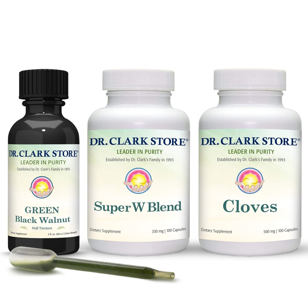 Clark Store Intestine Support & Cleanse Kit - Black Walnut Hulls, Wormwood 및 Cloves-Helps의 Original Green Tincture와 함께 최적의 Intestinal Function 유지