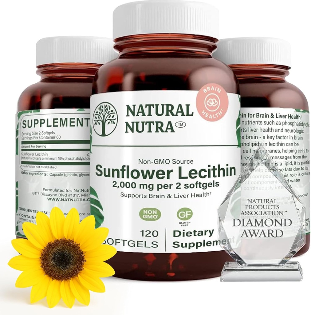 자연적인 Nutra 해바라기 Lecithin 2000 mg 보충교재, Plugged 우유 덕트 기복을 가진 Breastfeeding 엄마, 간결 & 뇌 건강 승압기, 간결 자유로운, 비 GMO, 글루텐 자유로운, 120 Softgels (3 팩)