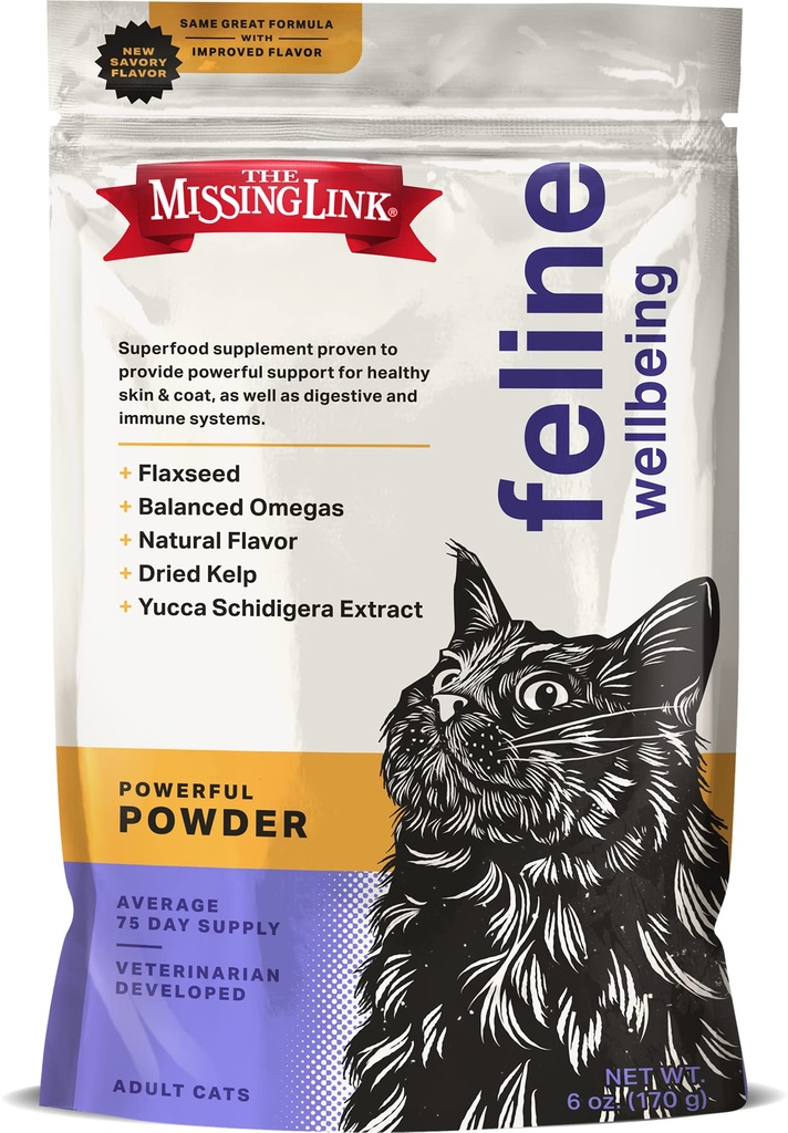Missing Link Feline Superfood 보충교재 분말 6oz 부대, 수의사 공식화하는, 균형 잡힌 오메가 3 & 건강한 피부 & 외투, 소화, Immunity & 전반적인 고양이 건강을 위해 6