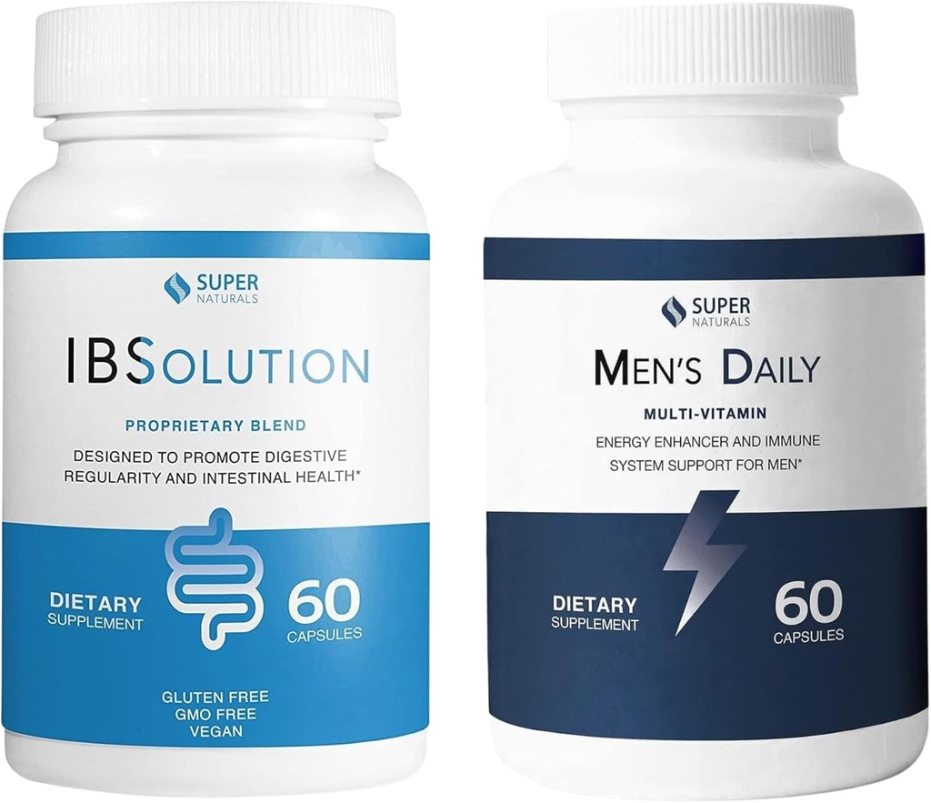 IBSolution 및 남성 멀티비타민 번들 - 소화 건강, 가스, 부유물 및 변비, 남성용 면역 시스템 지원 - 60 캡슐, 2-Pack