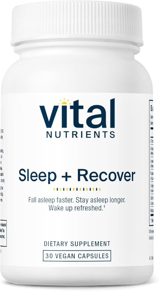 Vital Nutrients 수면 + 복구 - 채식 보충교재 - 수면 지원 - Melatonin, Ashwagandha & L-Theanine - 글루텐, 낙농장 및 콩 무료 - 30 캡슐