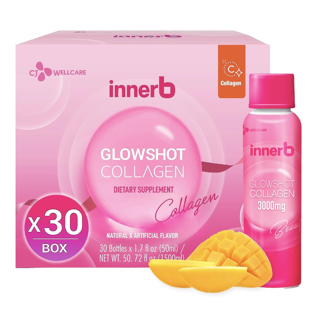 CJwellcare Innerb Glowshot Collagen (50.7 fl oz, 30 서빙) - 여성을 위한 바다 액체 교원질, 3,000mg 교원질 펩티드, 높은 흡수, 머리, 피부 & 못 보충교재를 위한 교원질 탄