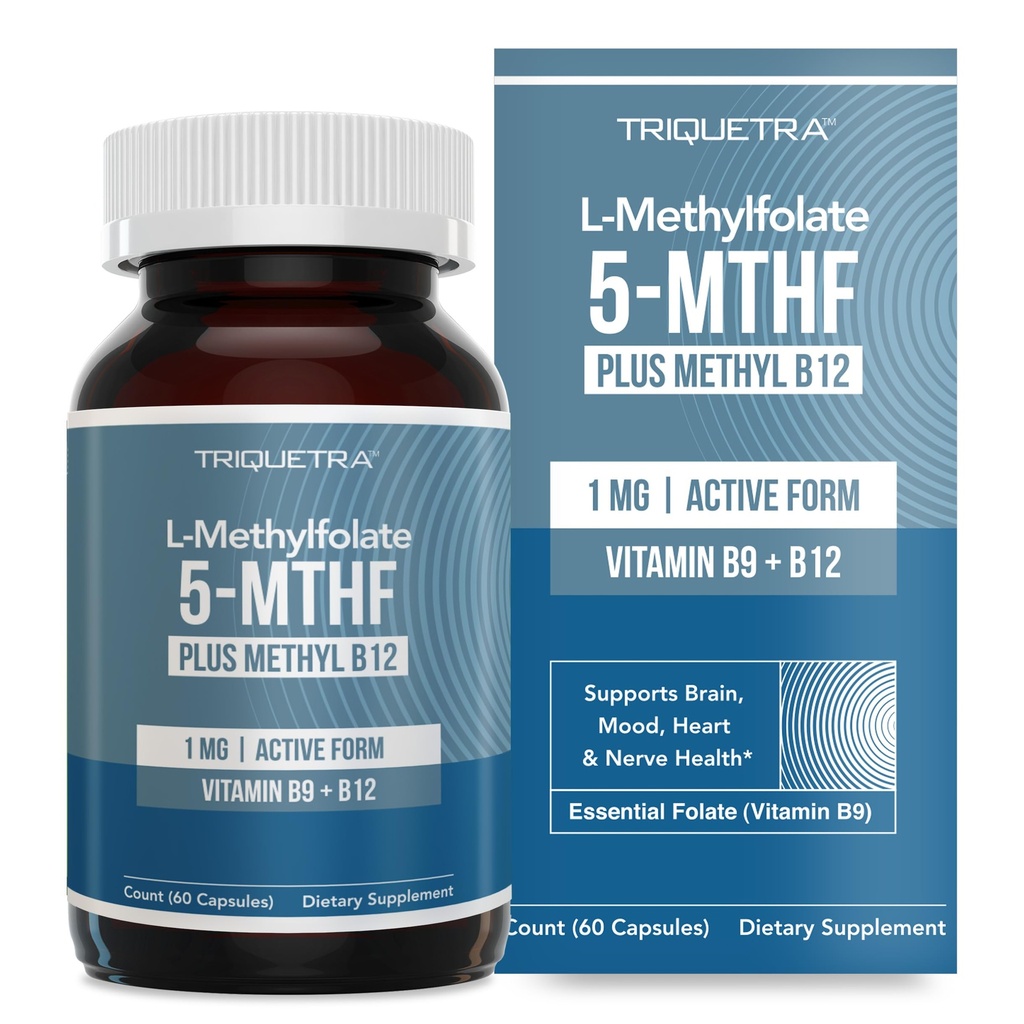 L 메틸 Folate 1000 mcg 플러스 메틸 B12 Cofactor – 활동적인 5-MTHF 모양 - 지원 계류, 메틸화, Cognition – 비타민 B9 & B12 (60의 캡슐 – 60의 서빙)의 높게 생물 활성 형태