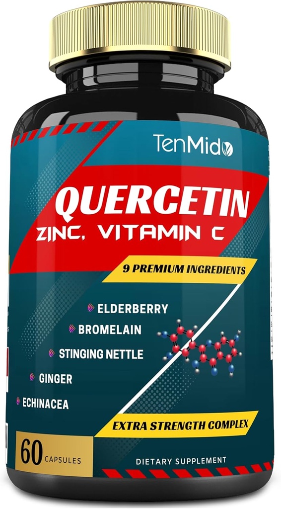 Quercetin 추출물 캡슐 - 혼합 Elderberry, Bromelain, Ginger, Sting Nettle, Echinacea, 검은 후추 및 더 - 60 캡슐, 2 개월 공급