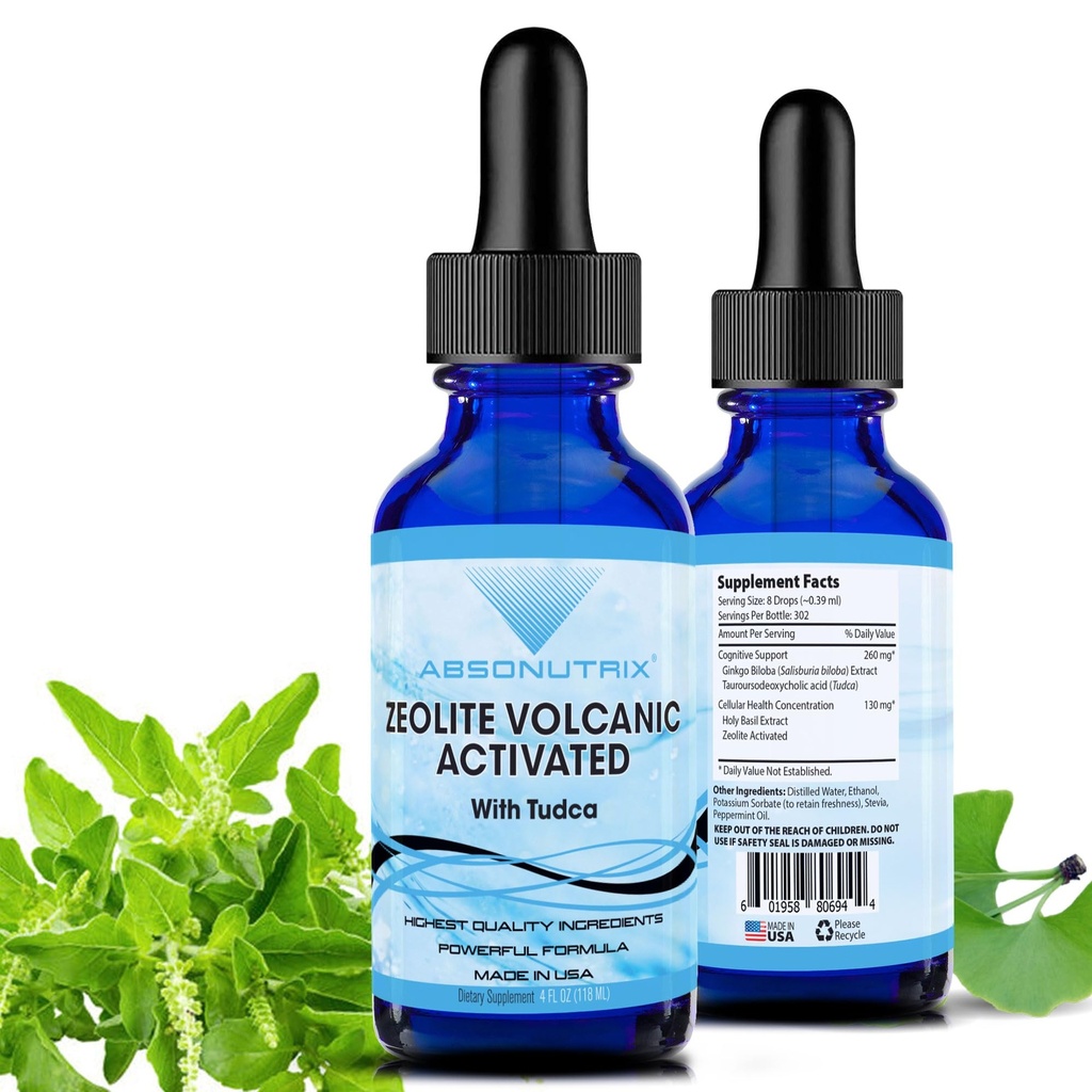 Absonutrix Zeolite Volcanic는 Tudca 고급 공식 390 mg, 4 Oz 액체, 302 서빙, 미국에서 만든, 빠른 흡수, 비 GMO, GMP 인증 시설, Cruelty-Free 제품