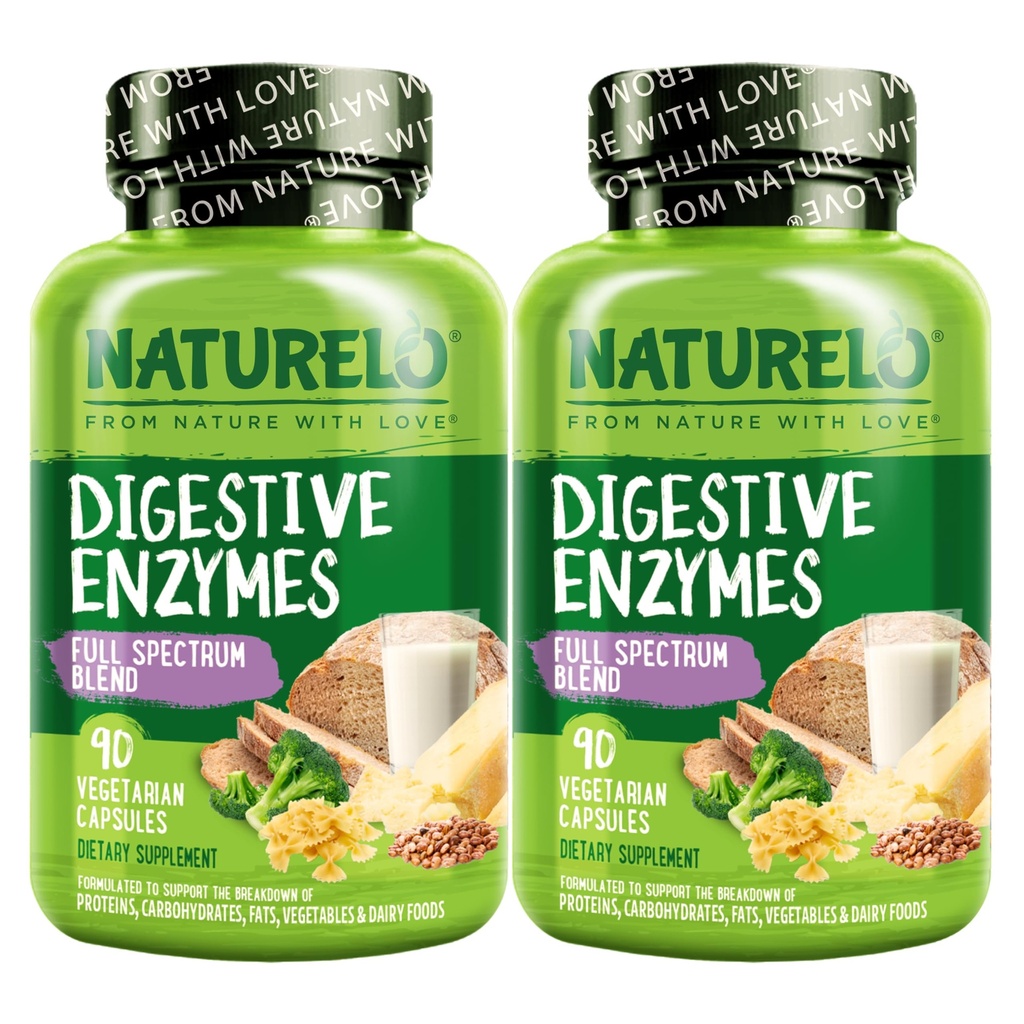NATURELO Digestive Enzymes - 15 Enzymes Plus Ginger - 90 Vegan 캡슐 (패키지 2)