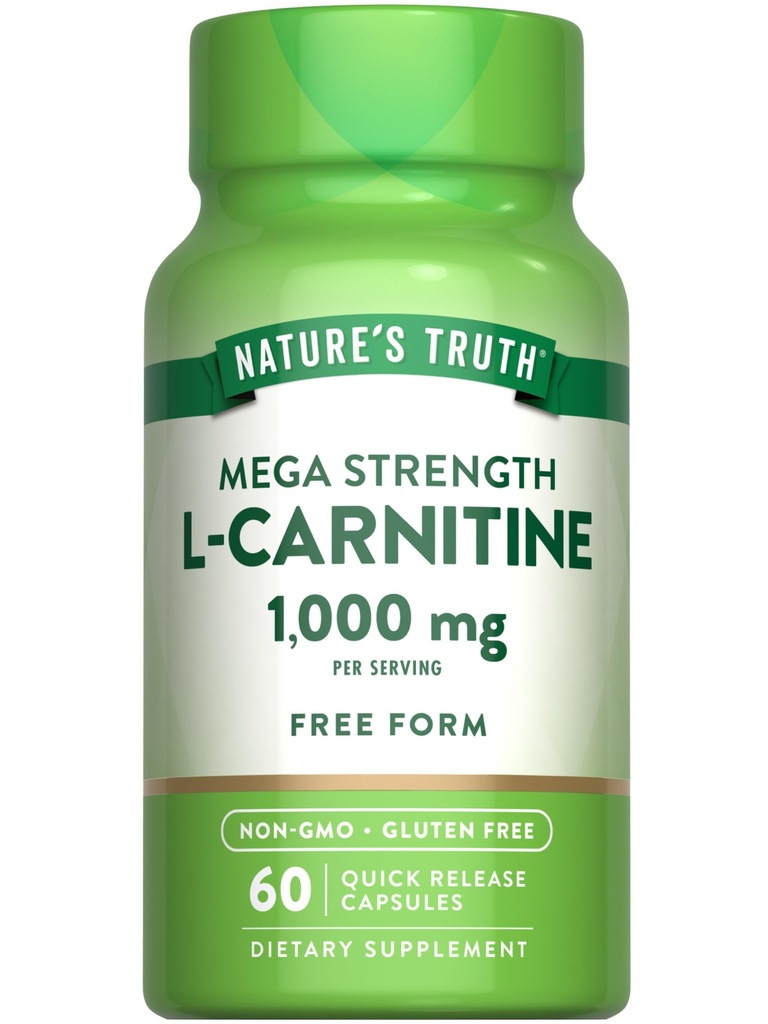 자연의 진실 L 카르니틴 1000mg | 60 캡슐 | Mega Strength | Free Form | 비 GMO & 글루텐 무료 보충